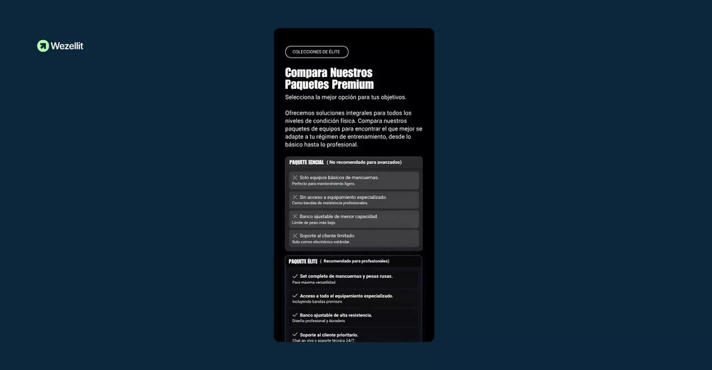 Sección Comparativa de Audiencia - Shopify - Componente web
