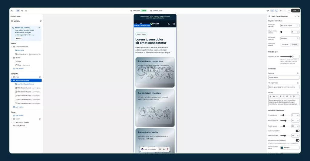 Capabilities Grid Section - Shopify - Web component