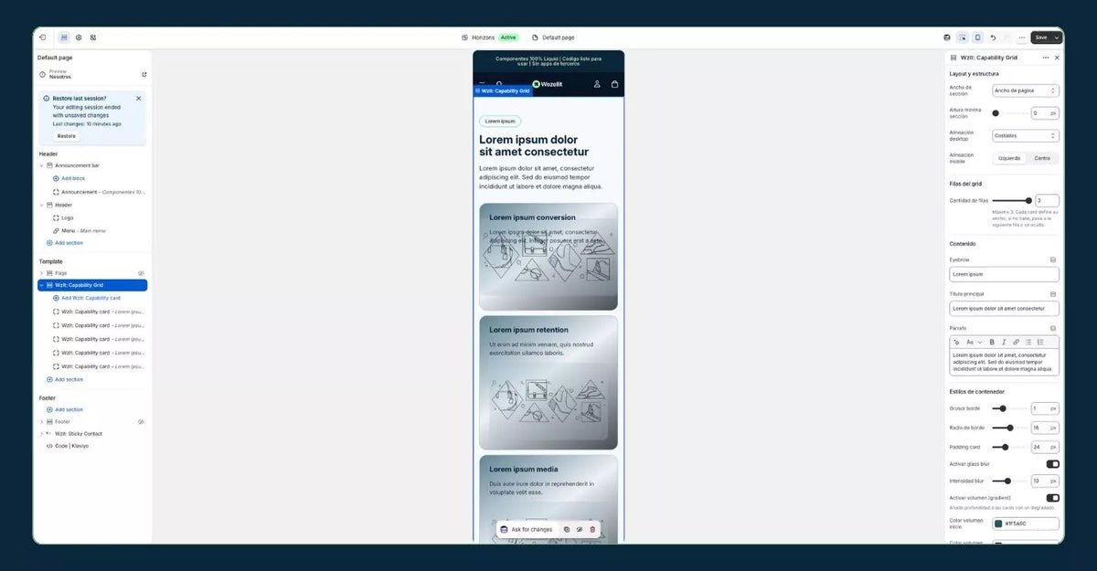 Capabilities Grid Section - Shopify - Web component
