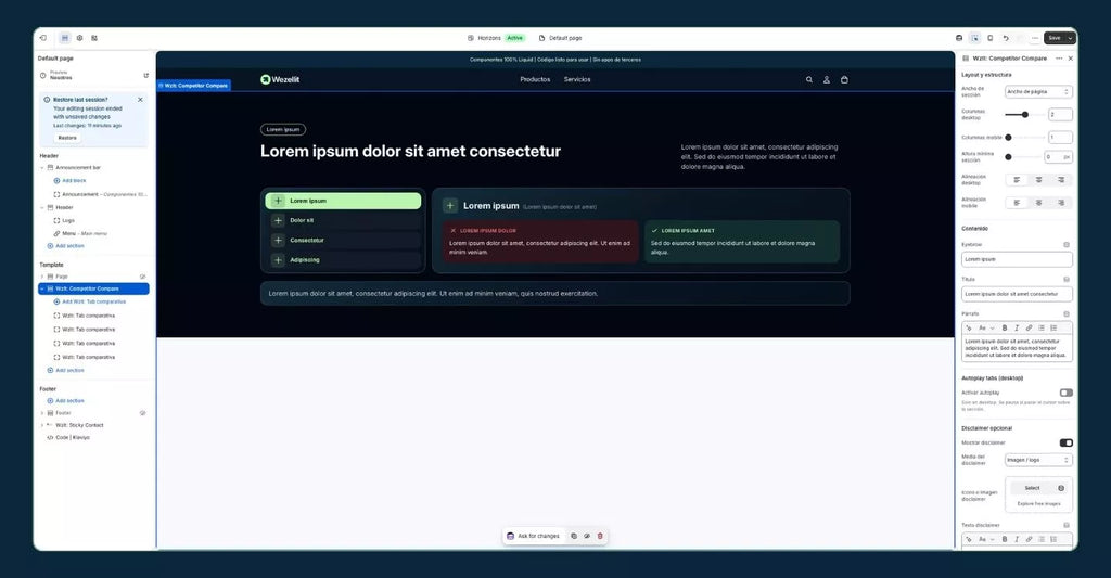 Competitor comparison section - Shopify - Web component