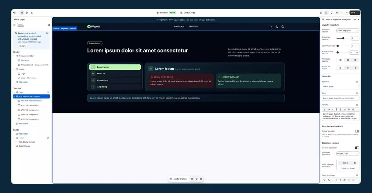 Competitor comparison section - Shopify - Web component