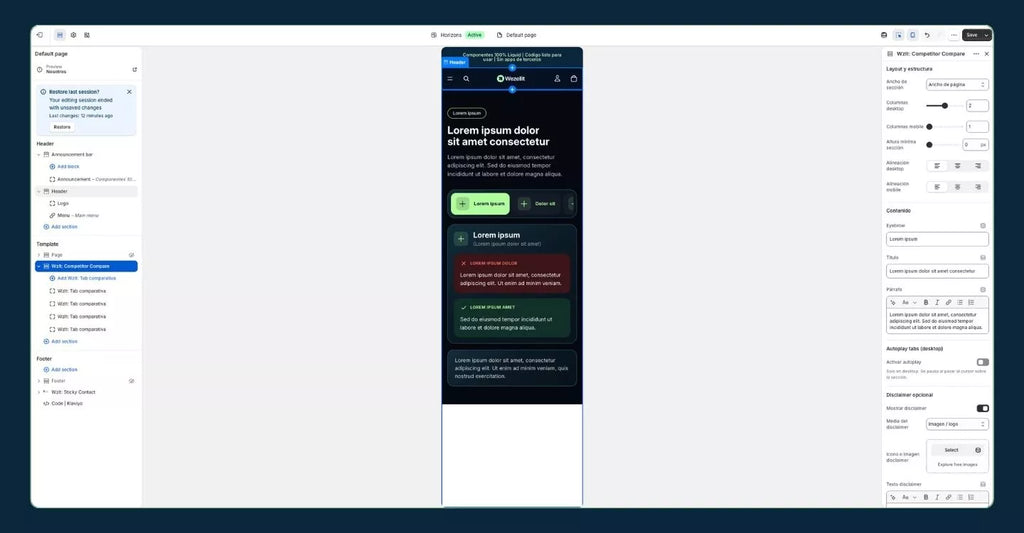 Competitor comparison section - Shopify - Web component