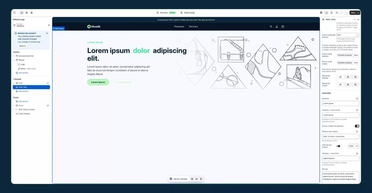 Sección hero video banner y popup - Shopify - Componente web