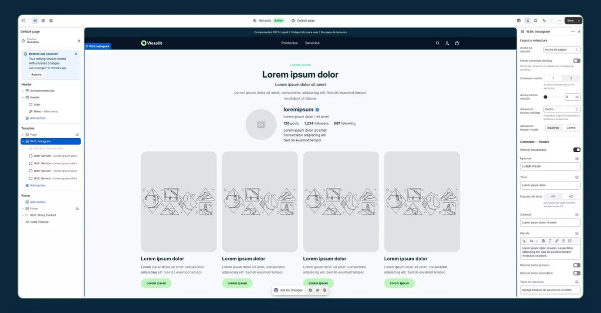 Sección Instagram - Shopify - Componente web