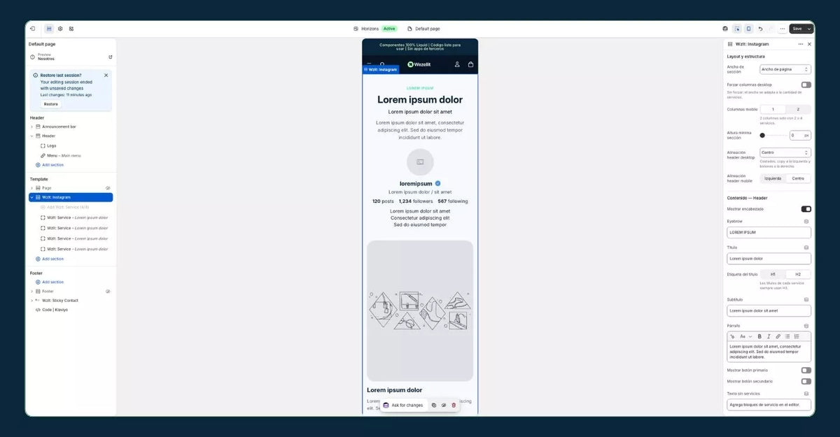 Sección Instagram - Shopify - Componente web