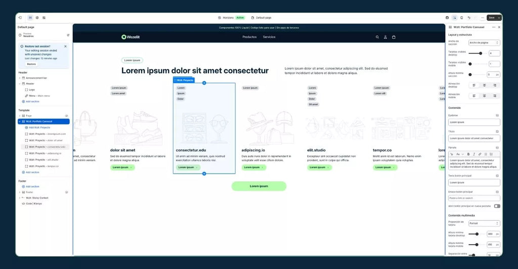 Sección Colecciones Carrusel - Shopify - Componente web