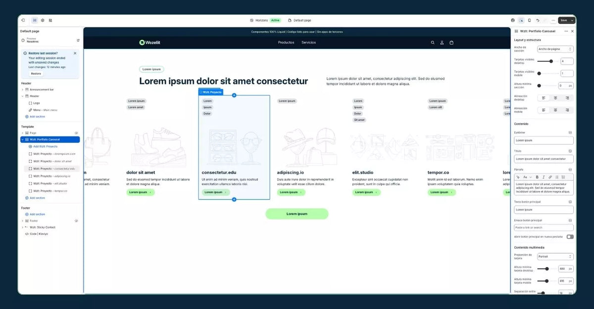 Sección Colecciones Carrusel - Shopify - Componente web